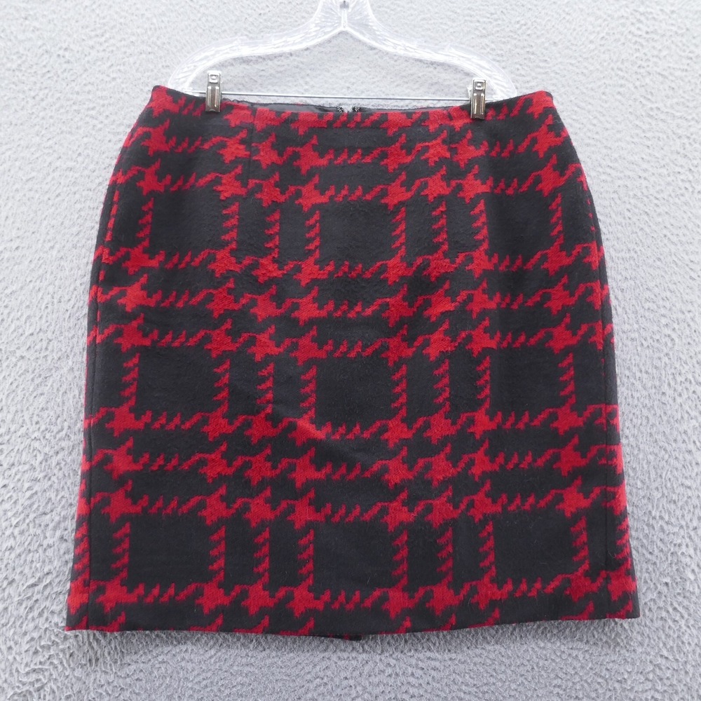 Talbots Womens Houndstooth Wool Blend Pencil Skirt 16W Red Black Plaid